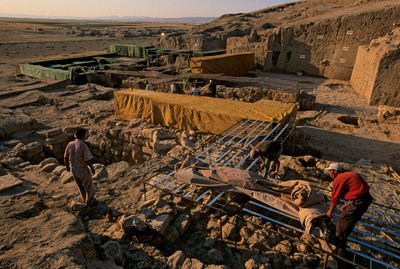 Urkesh, Hurrian Empire, Syria, 2400 BC, Giorgio Buccellati, covering excavations mudbrick walls, 2004 by Kenneth Garrett