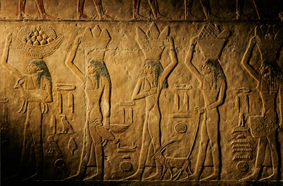 Women Carrying Bread, Bird, Goat and Produce, Tomb of Tiye, Egypt; Old Kingdom; Saqqara by Kenneth Garrett