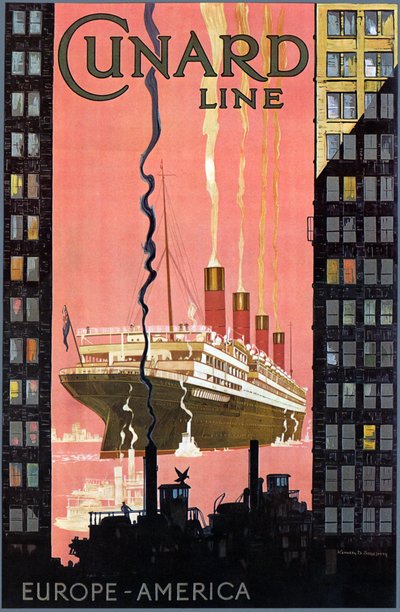 Cunard Line Europe-America Poster, USA, c. 1900 by Kenneth Shoesmith