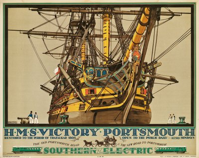 H.M.S. Victory, Portsmouth, poster advertising Southern Electric Railways by Kenneth Shoesmith