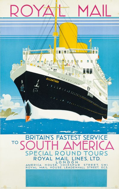 Poster advertising the Royal Mail service to South America, c.1930 by Kenneth Shoesmith