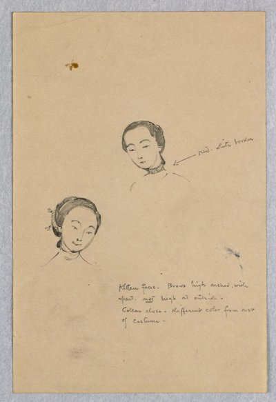 Sketch of Two Female Heads for Chinese Figure in 