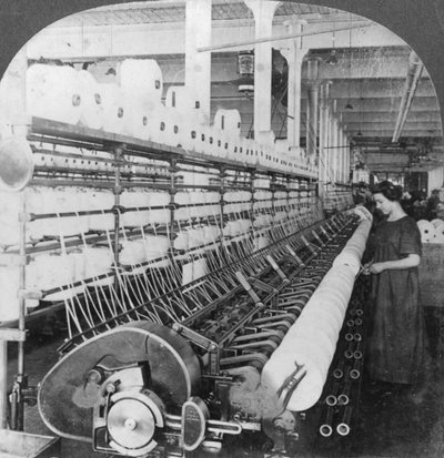 Doubling Frame in a Large Woollen Mill, Lawrence, Massachusetts, USA by Keystone View Company