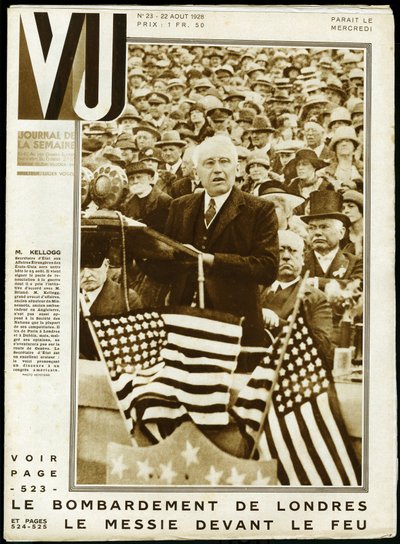 Portrait of Frank Billings Kellogg (1856-1937), American Politician, Senator of Minnesota and Secretary of State from 1925 to 1929, and Nobel Peace Prize in 1929, During a Speech at an American Congress. Keystone Photography, for the Cover of the Weekly VU by Keystone View Company