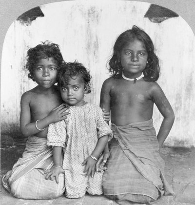 Portrait of three young Sinhalese girls, c.1905 by Keystone View Company