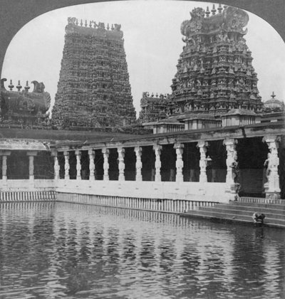 Sacred Gold Lily Lake and Pagodas - Great Temple to Siva, Madura, South India by Keystone View Company