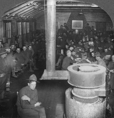 Social Room of a YMCA Army Camp Hut by Keystone View Company