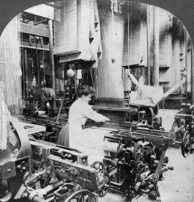 Weaving linen fabric, Montreal, Canada, early 20th century by Keystone View Company