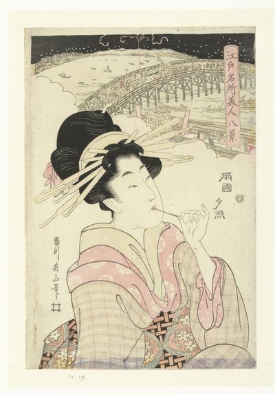 Evening Glow at Ryogoku (series title: Eight Views of Famous Places and Beauties in Edo) by Kikugawa Eizan