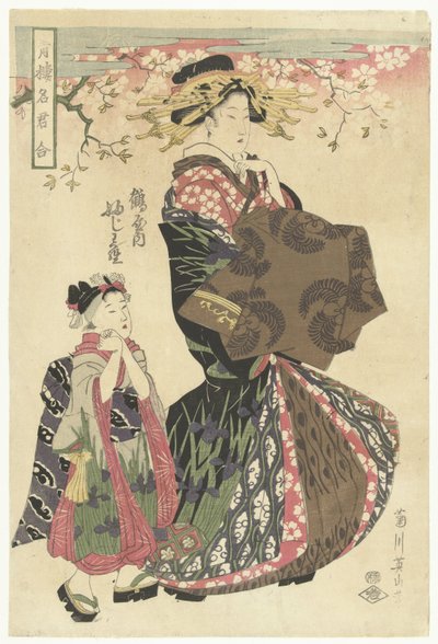Courtesan and kamuro by Kikugawa Eizan