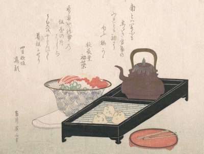 Utensils for Tea and a Cake-Bowl, 19th century by Kikugawa Eizan