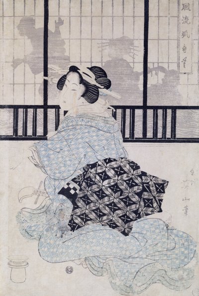 A Courtesan with a Shamisen by Kikukawa Eizan