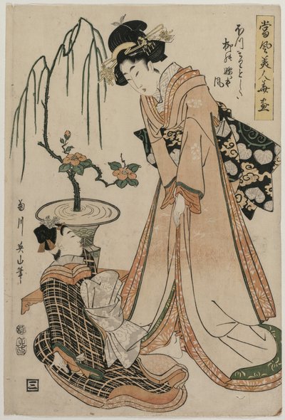 A Lady-in-Waiting with Waist as Slender as a Willow from the series Flowers and Modern Beauties by Kikukawa Eizan
