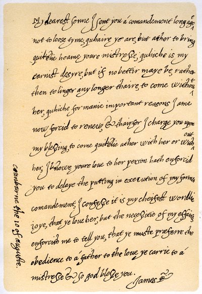 Letter from James I to His Son, Charles, Prince of Wales, 10th August 1623 by King James I