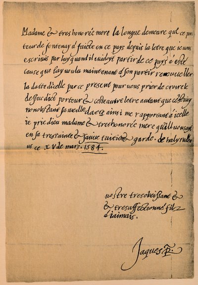Letter from King James VI to his Mother, Queen Mary, 1584-5 by King James I