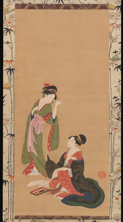 Courtesans Parodying Kanzan and Jittoku, late 18th-early 19th century by Kinpusha Toyomaro