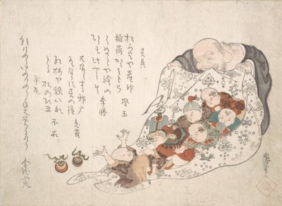 Hotei Opening His Bag which Is Full of Small Boys, ca. early 19th century by Kita Busei