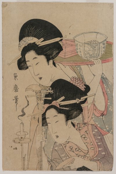 Two Geishas beside a Candle by Kitagawa Tsukimaro