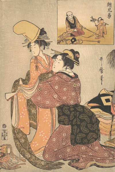 A Woman Dressing a Girl for the Kabuki Dance 