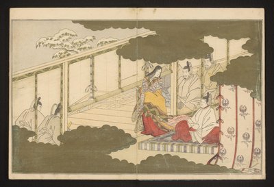 A court scene set in the snow by Kitagawa Utamaro