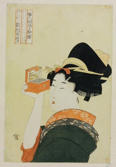 A Young Girl Looking Through a Nozoki Megane, Magic Lantern, from the Series Ten Forms of Feminine Physiognomies by Kitagawa Utamaro