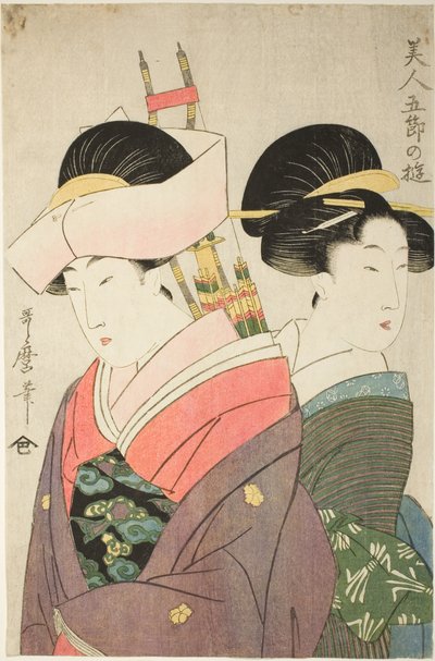 Beauty and Attendant on New Year’s Day, from the series Pleasures for Beauties on the Five Festival Days by Kitagawa Utamaro