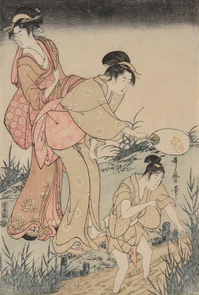 Catching Fireflies Beneath a Willow Tree by Kitagawa Utamaro