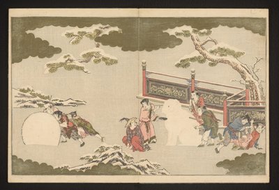 Chinese boys playing in the snow by Kitagawa Utamaro