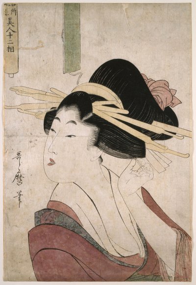 Courtesan Placing a Pin in Her Hair by Kitagawa Utamaro