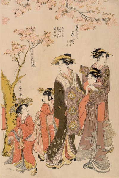 Courtesans Strolling Beneath Cherry Trees (detail) by Kitagawa Utamaro