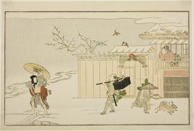 Delivering New Year Gifts in the Snow, from the Illustrated Kyoka Anthology 