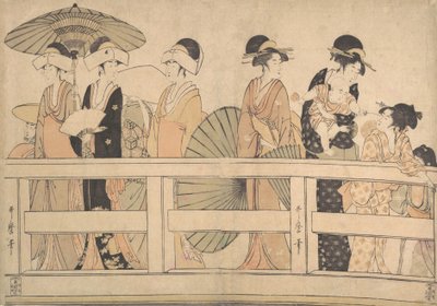 Enjoying the Cool Evening Breeze on the Bridge, ca. 1800 by Kitagawa Utamaro