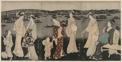 Enjoying the Evening Cool Along the Sumida River, c. 1797-98 by Kitagawa Utamaro