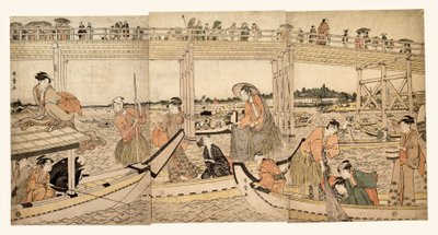 Fishing Boats with Nets under Ryōgoku Bridge by Kitagawa Utamaro
