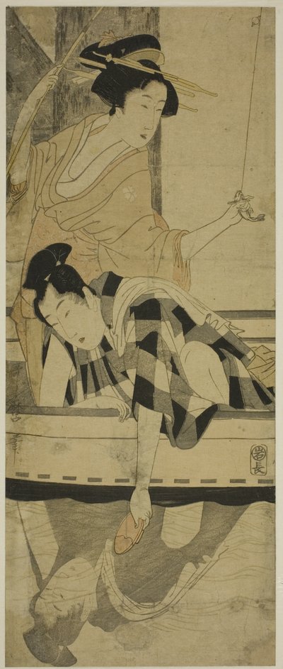Fishing beneath a Bridge by Kitagawa Utamaro