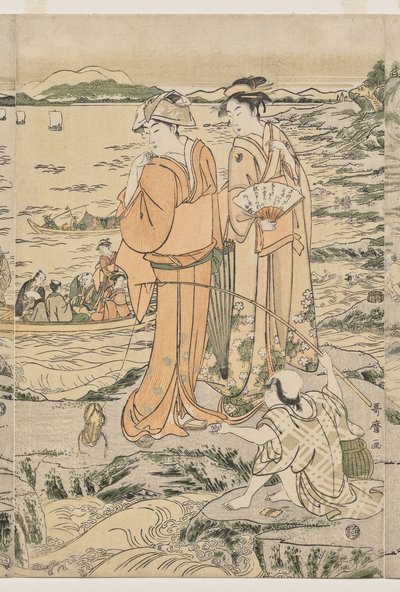 Fishing on the Chopping Board Rock at Enoshima by Kitagawa Utamaro