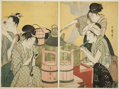 Kitchen Scene by Kitagawa Utamaro