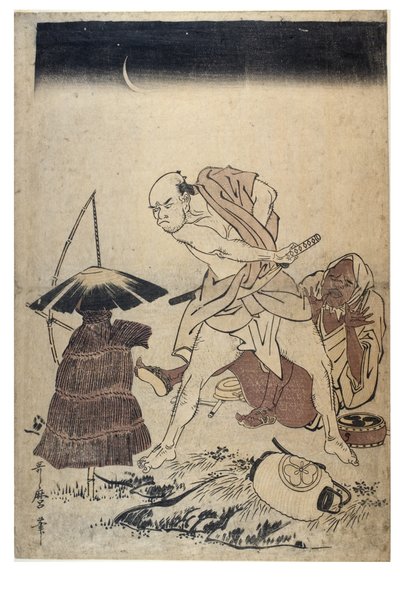 Man Threatens Scarecrow on a Dark Night by Kitagawa Utamaro