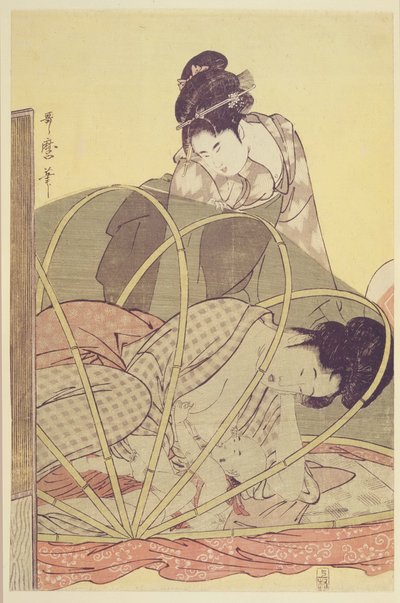 Mother Nursing Baby under Mosquito Net by Kitagawa Utamaro