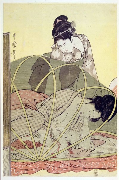 Mother Nursing Baby under Mosquito Net by Kitagawa Utamaro