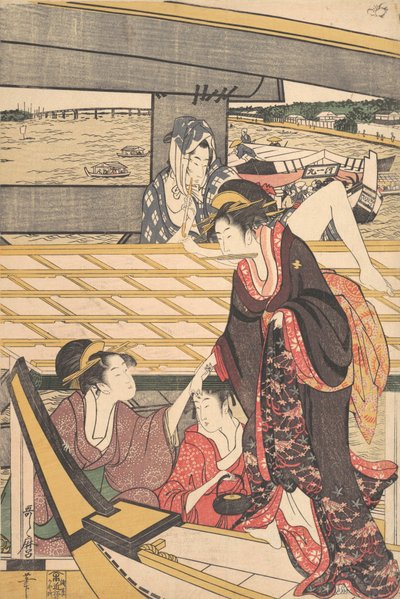 Pleasure Parties in Boats on the Sumida River under the Ryogoku Bridge by Kitagawa Utamaro
