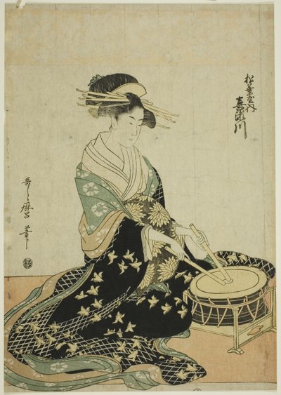 The Courtesan Kisegawa of the Matsubaya, from an Untitled Series of Courtesans of the Matsubaya as Five Musicians by Kitagawa Utamaro