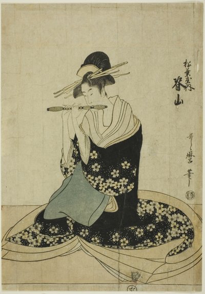 The Courtesan Seyama of the Matsubaya, from an Untitled Series of Courtesans of the Matsubaya as Five Musicians by Kitagawa Utamaro