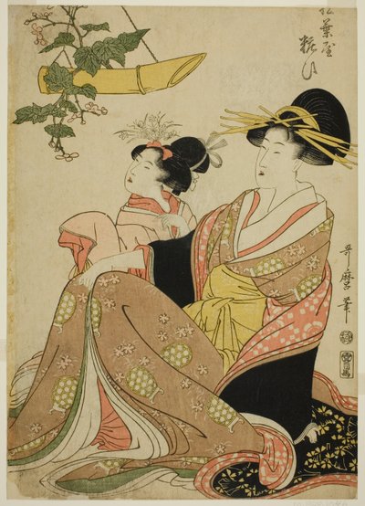 The Courtesan Yoso-oi of the Pine Needle House in the Yoshiwara and Her Attendant by Kitagawa Utamaro