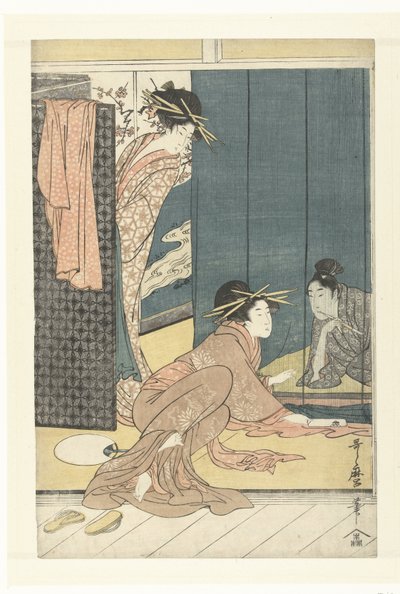 Two Courtesans and a Young Man under a Mosquito Net by Kitagawa Utamaro