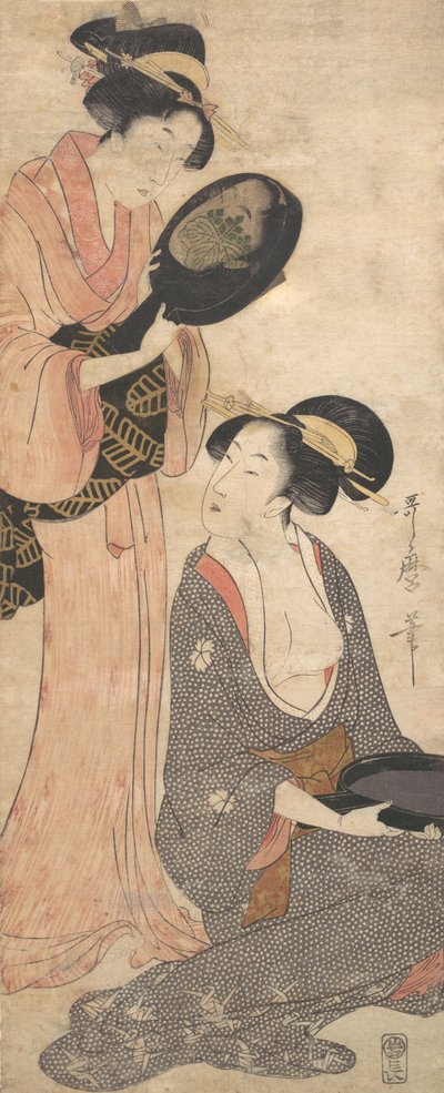 Two Ladies, Each with a Portion of a Lacquered Mirror by Kitagawa Utamaro