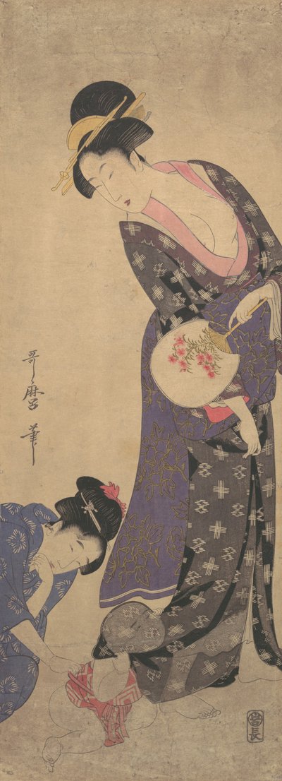 Two Women with a Baby Playing on the Floor, ca. 1793 by Kitagawa Utamaro