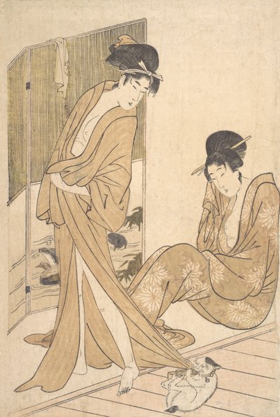 Two Young Women Wrapped in Yukata After a Bath by Kitagawa Utamaro