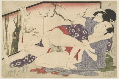 Loving Couple Beside a Room Divider by Kitagawa Utamaro