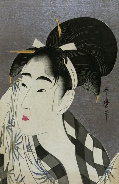 Woman wiping sweat by Kitagawa Utamaro